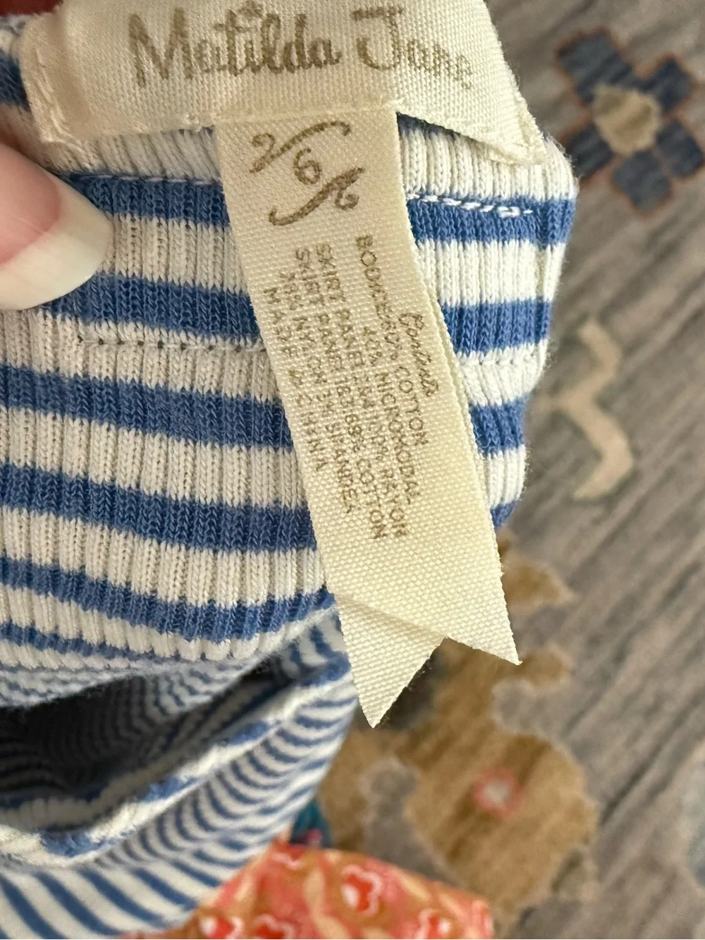 Matilda Jane (Friends Forever) Magnolia Dress - Size 6 patchwork blue stripes